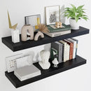 Fun Memories Floating Shelves for Wall 36 Inches, Wood Shelves with Invisible Bracket, 10" Deep Shelves Wall Mounted, Large Wood Floating Shelves for Living Room Bathroom, Black, Set of 2 by CozyNest Decor