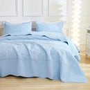 MarCielo 3-Piece 100% Cotton Oversized Bedspread Lightweight Quilt Coverlet Embroidery Farmhouse Bedding Set T0 (Light Blue, Twin (68"x86")) by CozyNest Decor