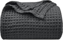 PHF Ultra Soft Waffle Weave Blanket Twin Size 66"x 90"- Washed Lightweight Breathablee Cozy Woven Blanket - Great for Couch Bed Sofa Home Car - Black by CozyNest Decor