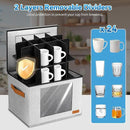 2-Layer Coffee Mug Storage Box with Dividers, Cup Storage Organizer with Zipper Lid and Handles, Stackable China Storage Containers Service for 24 Mugs, Cups and Glasses, Light Grey by CozyNest Decor