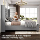 PaPaJet Queen Size Bed Frame with 61.4" Tall Headboard, Velvet Upholstered Platform and Handmade Deep Button Tufting, No Box Spring Required, Grey by CozyNest Decor