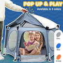 PRObebi Portable Pop Up Playpen for Babies and Toddlers - Grey Lightweight Outdoor Play Yard with Three Sun-Shade - Beach and Indoor Use with Travel Bag by TinyTreasures Baby Boutique
