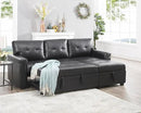 Naomi Home Jenny Sectional Sofa Sleeper with Storage Chaise, Tufted Pull Out Couch with Storage, L-Shaped Reversible Sleeper Sofa with Storage, Black,Air Leather by CozyNest Decor