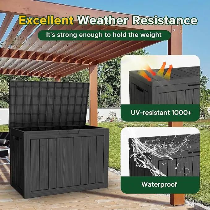 45 Gallon Outdoor Deck Box,Storage Lockable Waterproof Patio Furniture,Garden Tools,Cushions,Pool Accessories Outside Storage Resin Box(Black), photo 2 of 6