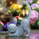 Snowrabbit Cat Statue Garden Decor with Funny Gnome Figurine & Solar Lantern, Motherday Gifts for Mom,Birthday Gift for Women,Cat Statues for Garden,Patio,Yard Decoration, Gray, SR-C-003 by CozyNest Decor