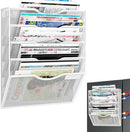 5-Tier Magnetic File Organizer, No Drilling Installation, White Magnetic Paper Holder, Magazine Rack for Refrigerator and File Cabinets by CozyNest Decor
