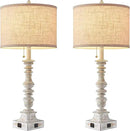 Set of 2 Farmhouse Table Lamps for Living Room, 29.5" Inch Tall Rustic Bedrooms Nightstand Table Lamp with USB-C & USB-A Charging + AC Outlet, Pull Chain Bedside Lamp for End Table, Antique White by CozyNest Decor