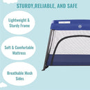 Dream On Me Travel Light Playard with Mesh Zipper Door in Navy by TinyTreasures Baby Boutique