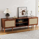 TV Stand for TVs up to 65'', Entertainment Center With Rattan Door, Shelves & 2 Cabinets, Long Boho Media Console for Living Room, Walnut by CozyNest Decor