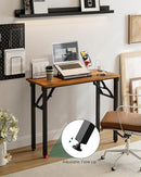 Frylr Small Folding Computer Desk – 35.8 Inch Portable Table for Craft and Study, Lightweight Desk for Small Spaces, Foldable Laptop Table Built-in AC/USB Outlets for Convenience, Rustic Brown by CozyNest Decor