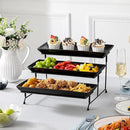 MALACASA 3 Tier Serving Trays for Party, Stoneware Serving Platters and Trays, 14 Inch Tiered Tray Stand, Fruit Tray, Trays for Serving Food, Black Dessert Stand with Collapsible Sturdier Metal Rack by CozyNest Decor