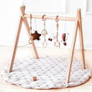 Wooden Baby Play Gym with Mat, Foldable Baby Play Gym Frame Activity Gym Hanging Bar with 6 Gym Baby Toys Rainbow Playmats for Newborn Baby (Natural) by TinyTreasures Baby Boutique