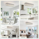 Rectangular Chandelier, Flush Mount Rectangle Chandelier Modern K9 Crystal Chandeliers Light Fixture, 6-Lights Raindrop Crystal Pendant Ceiling Light for Dining Room Bedroom Bar Club L31.5 Inch by CozyNest Decor