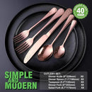 Copper/Rose Gold Silverware Set, OGORI 40-Piece Stainless Steel Flatware Set, Kitchen Utensil Set Service for 8, Mirror Polished Tableware Cutlery Set for Home and Restaurant, Dishwasher Safe by CozyNest Decor