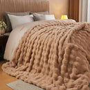 Lotus Karen Queen Size Faux Fur Blanket Khaki - Big Bubble Rabbit Fluff Blanket for Bed, Large Fluffy Fuzzy Cozy Blanket, Thick Furry Plush Shaggy Blankets, 90x90 Inches by CozyNest Decor