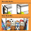 Sports Equipment Organizer, Garage Ball Storage Racks - Outdoor Toy Storage with 2 Side Racks & Removable Baskets, Heavy-Duty Garage Rolling Ball Cart with Wheels, Hooks for Toys, Sports Gear by CozyNest Decor