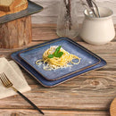 Ceramic Dinner Plates Dish Set, Set of 4, Microwave Oven and Dishwasher Safe, Scratch Resistant, Dinnerware Kitchen Porcelain Serving Dishes Blue, 9 inch Square plate by CozyNest Decor