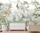 Nursery Safari Wallpaper Kids Tropical Jungle Banana Leaf Wall Mural Animals Wall Decor for Boys Room Girls Room Bedroom Living Room(Not Self-Adhesive) by TinyTreasures Baby Boutique