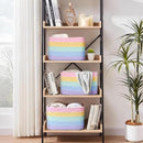 Shelf Baskets for Organizing, Woven Storage Basket for Shelves，Cotton Rope Storage Bins for Toys Books, Nursery Towel Baskets for Classroom, 14.96"X9.8"X8.85", 3-Pack Pastel Rainbow by CozyNest Decor