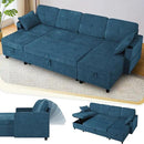110 Inches Chenille Sectional Sofa w/Pull Out Sofa Bed & Adjustable Back, Tufted U Shaped Couch w/Two Storage Chaises, Sleeper Sectional Sofa w/USB Port & Cup Holders for Living Room, Blue by CozyNest Decor
