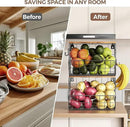 Delamu 2-Pack Stackable Metal Fruit Basket with Wood Lid-Wall Mounted & Countertop Organizer for Kitchen,Pantry- Ventilated Storage for Onions,Potatoes,Fruits,Spices (12"x 8"x 8-5/16") by CozyNest Decor
