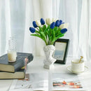 Mandy's Artificial Tulips 20 Stems Blue and White PU Faux Flowers for Wedding Home Decor 13.5 Inch by CozyNest Decor