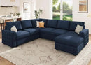 HONBAY Sleeper Velvet Blue Sectional Couch with Pull-Out Bed, Storage Chaise for Living Room by CozyNest Decor