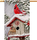 BLKWHT Winter Cardinal Bird House Flag 28 x 40 Vertical Double Sided Trees Snow Christmas Holiday Outside Decorations Burlap Yard Flag BW735-40 by GreenHaven Gardens