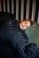 Nuzzie Chunky Knit Weighted Blanket - Breathable, Cooling, Hand Made Knit Throw Blanket for Sleep - Machine Washable, Stylish Decor Design (Dusty Blue, Queen | 28lbs | 80"x80") by CozyNest Decor