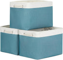 Bidtakay Large Storage Baskets for Shelves 3 Pack 16x11.8x11.8 Inch Storage Bins for Organizing Fabric Storage Cubes for Closet Clothes Basket Laundry-White&Teal by TinyTreasures Baby Boutique
