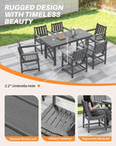 HDPE Patio Dining Set, 5-Piece Outdoor Table and Chairs with Umbrella Hole, Modern Outdoor Dining Set for 4, HDPE Outdoor Patio Furniture Dining Sets for Deck, Poolside, Porch, Smoke Gray by CozyNest Decor