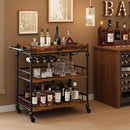Bar Cart, Bar Carts for The Home, 3 Tier Serving Cart with Wheels, Home Bar & Serving Carts, Metal Rolling Cart with Wine Rack & Removable Tray for Kitchen, Dining Room, Living Room-Retro Brown by CozyNest Decor