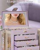 AKOZLIN 360° Rotating Jewelry Box 6-Tier Organizer Functional Jewelry Storage Case for Women Girls Ring Necklace Earring Bracelet Holder with Mirror Purple by TinyTreasures Baby Boutique