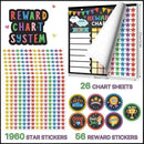 Reward Chart for Kids,Magnetic Behavior Chore Chart for Kids at Home,26 Black Chore Charts,1960 Star Stickers,56 Reward Stickers,Incentive Chore Chart to Develop Responsibility and Good Habits by CozyNest Decor