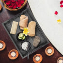 Dark Grey Coffee Table Decorative Serving Tray with Handles & 4 Coasters - 17x13 Inch Wood Tray for Ottoman, Breakfast, Wooden Tray by CozyNest Decor