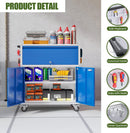 Metal Storage Cabinet on Wheels with 1 Drawer, Rolling Steel Garage Tools Cabinet with Side Pegboard &4 Hooks & 1 Adjustable Shelf for Garage,Shop,Home, Blue/Gray, Assembly Required by GreenHaven Gardens