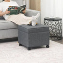Adeco 17.5" Square Fabric Ottoman with Storage, Upholstered Cotton Linen Foot Rest, Flip Top Footstool, Small Cube Coffee Table Extra Seat for Living Room, Bedroom, Grey with Rolling Legs by CozyNest Decor