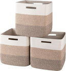 OIAHOMY 13 Kallax Inch Cube Storage Bins, 3-Pack Cotton Rope Woven Baskets for Organizing, Kallax Insert Storage Baskets for Shelves, Baby Nursery, Closet Organizer, 13*13*12.6IN, Gradient Brown by TinyTreasures Baby Boutique