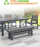HDPE Outdoor Dining Set of 6, Patio Dining Table Set with 4 Chairs and 1 Bench, 6 Pieces HDPE Dining Set with Umbrella Hole, Outdoor Furniture Sets for Deck, Poolside, Garden, Smoke Gray by CozyNest Decor
