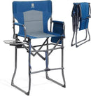 EVER ADVANCED Portable 30.7" Seat Height Tall Folding Chair Directors Chair High Foldable Bar Stool with Side Table for Makeup Artist, Camping, Sports Event, Craft Show, Supports 350LBS Blue Grey by GreenHaven Gardens