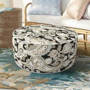 Inflatable Ottoman Stool D21 xH9 for Outdoor/Indoor Use, Water Repellent Patio Foot Rest Stool with Portable Handle,Round Pouf Ottoman Suitable for Garden,Deck and Camping - Paisley Black by CozyNest Decor