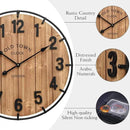 Large Old Town Farmhouse Wall Clock 24 Inch Rustic Antique Wood with Metal Circle and Large Numerals Silent Battery Operated Wall Clock for Office Kitchen Bedroom Living Room by CozyNest Decor