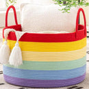KAKAMAY Large Blanket Basket (20"x13"),Woven Baskets for storage Baby Laundry Hamper, Cotton Rope Blanket Basket for Living Room, Laundry, Nursery, Pillows, Baby Toy chest (Rainbow) by GreenHaven Gardens
