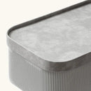 La Jolie Maison Fluted Cardboard Storage Baskets with Vegan Leather Lids, Sturdy Stackable Paper Boxes Decorative Tray, Modern Basket Organizer Bins Bathroom Bedroom Organizing, Storm Grey, Set of 3 by CozyNest Decor