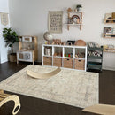LIVEBOX Bedroom 4x6 Washable Area Rug for Entryway Kitchen, Non-Slip Soft Boho Rugs for Dining Room Office, Farmhouse Low-Pile Neutral Soft Carpet for Nursery Room Playroom, Tan by TinyTreasures Baby Boutique
