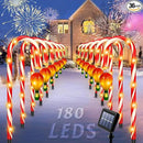 12 Pack Outdoor Solar Christmas Decorations, 180 Bright LED Solar Candy Cane Christmas Lights 8 Lighting Modes, Waterproof Outside Xmas Decorations with Lantern Decor Lights for Pathway Yard Garden by GreenHaven Gardens