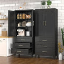 Kitchen Pantry Cabinet, 75" Tall Pantry Cabinet with Three Drawers, Freestanding Food Cupboard with Doors and Shelves, Metal Storage Cabinets for Dining, Living Room, Black, Assembly Required by CozyNest Decor