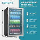 EUHOMY Beverage Refrigerator Cooler, 130 Can Mini Fridge with Glass Door for Soda Beer or Wine, Beverage Cooler for Home, Office, Bar with Adjustable Removable Shelves, Silver by CozyNest Decor