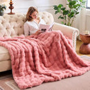 Lotus Karen Faux Fur Blanket - Old Pink Twin Size, Big Bubble Rabbit Fluff Blanket for Couch, 60x80 Inches by CozyNest Decor