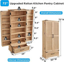 72" Tall Rattan Kitchen Pantry Cabinet with Drawer, Boho Storage Cabinet with 2 Rattan Doors and Shelves, Versatile Large Cabinet for Dining Room, Bathroom, Living Room, Laudry, Natural Oak by CozyNest Decor